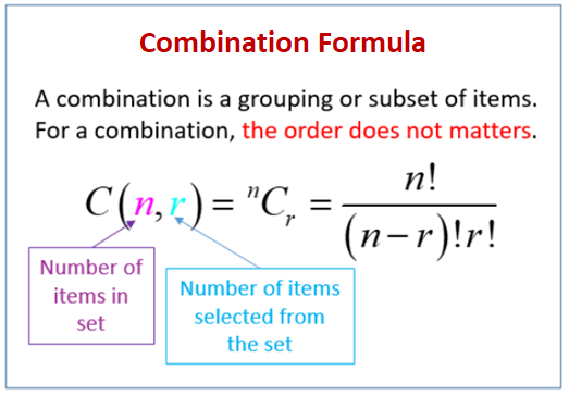 Formula for comination of items without regard to order