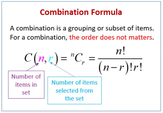 Formula for comination of items without regard to order